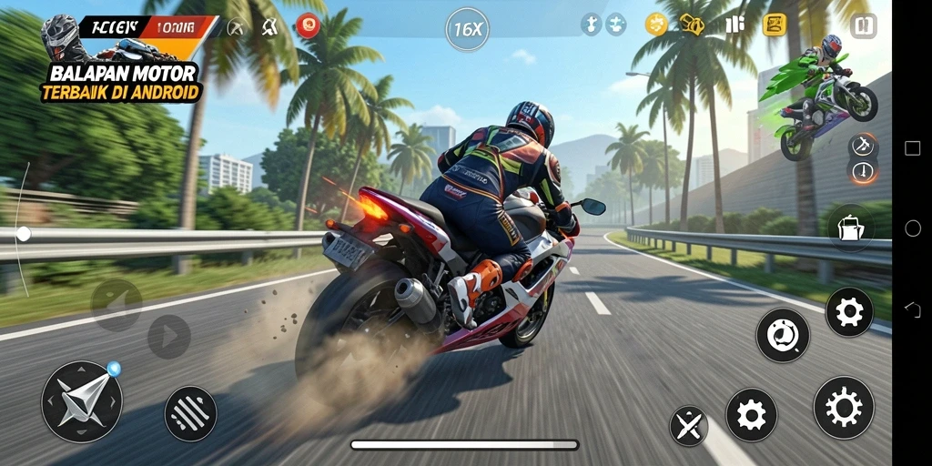 Gameplay seru dalam balapan motor 116X yang menegangkan.
