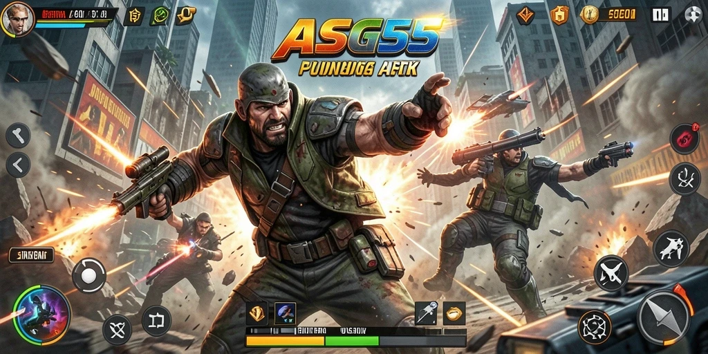 Tampilan gameplay intens dari ASG55 dengan pertarungan seru.