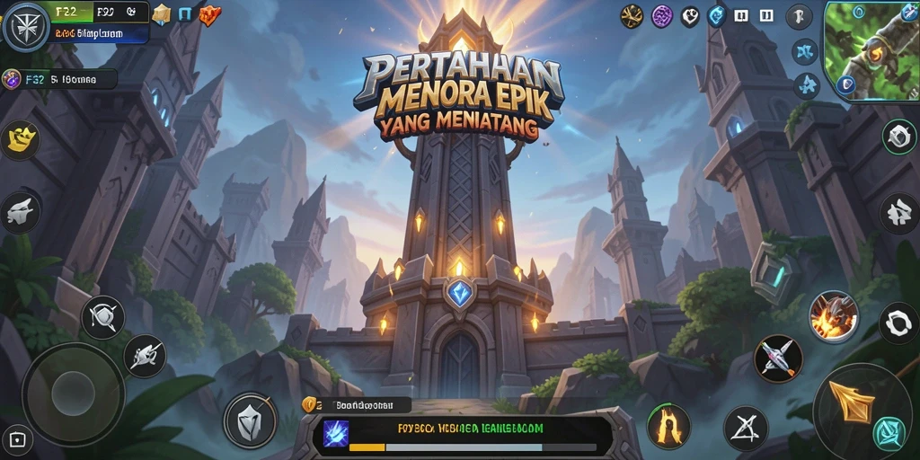 Tangkapan layar gameplay F32 dengan menara dan musuh yang menyerang.