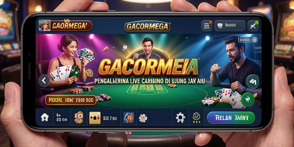 Tampilan gameplay GACORMEGA menampilkan dealer langsung dan suasana kasino yang mendebarkan.
