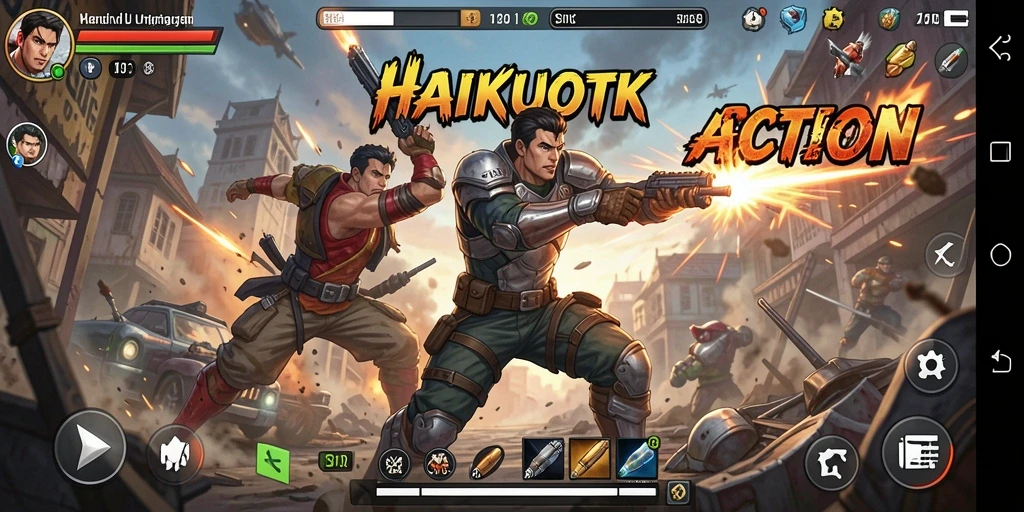 Screenshot gameplay HAIKUOTK menampilkan aksi pertarungan yang intens dan mendebarkan.