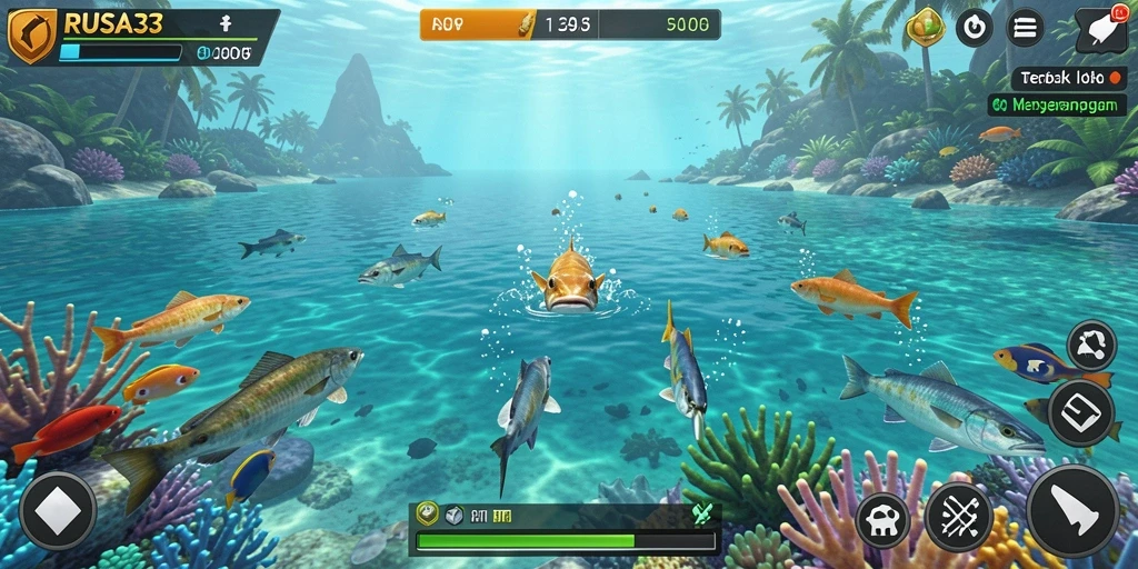 Tampilan gameplay seru RUSA33 saat menembak ikan.