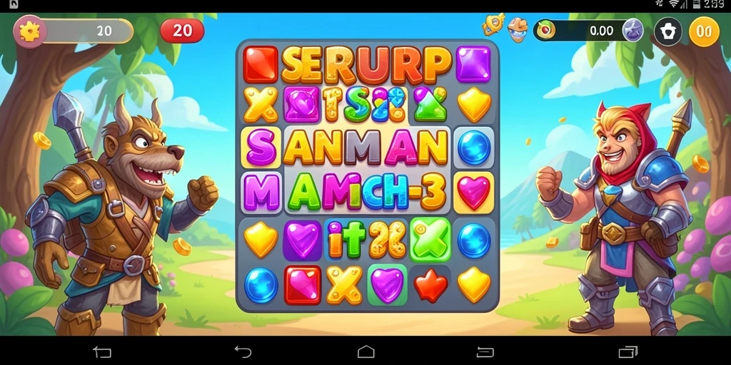 Screenshot dari gameplay SERURP yang menampilkan aksi mencocokkan item.